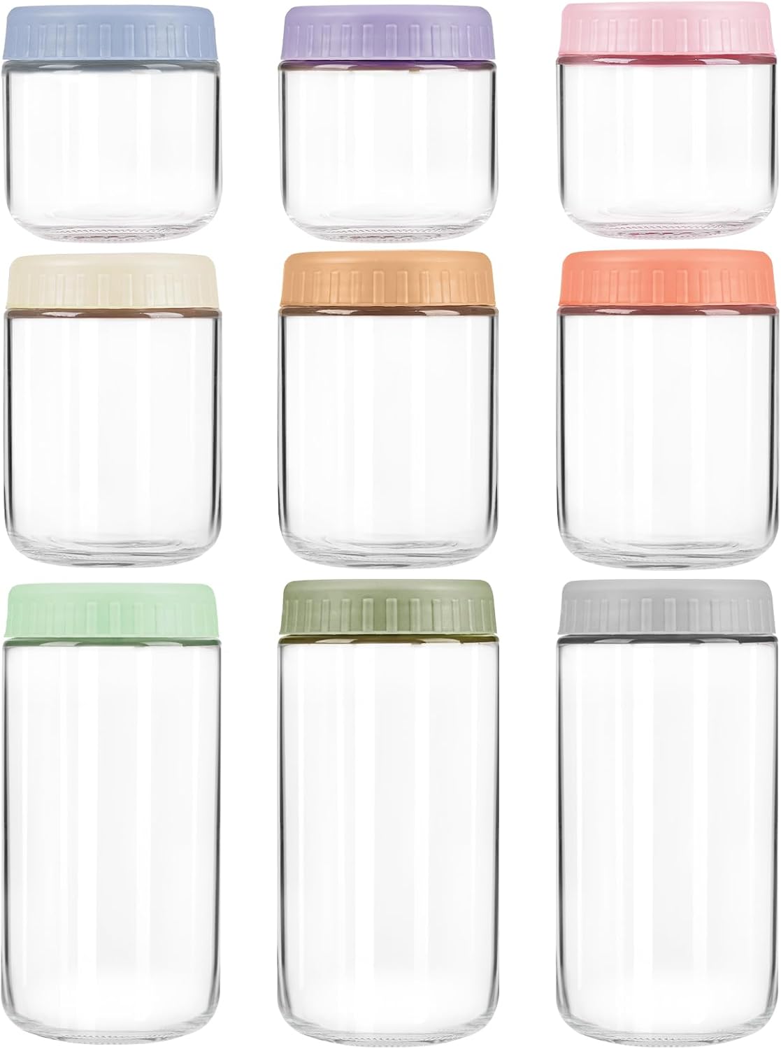 Overnight Oats Containers with Lids, 10oz Wide Mouth Mason Jars with Lids, 9 Pack Glass Jars with Airtight lid for Chia Pudding Yogurt Salad, Meal Prer Oatmeal Jars, Pink