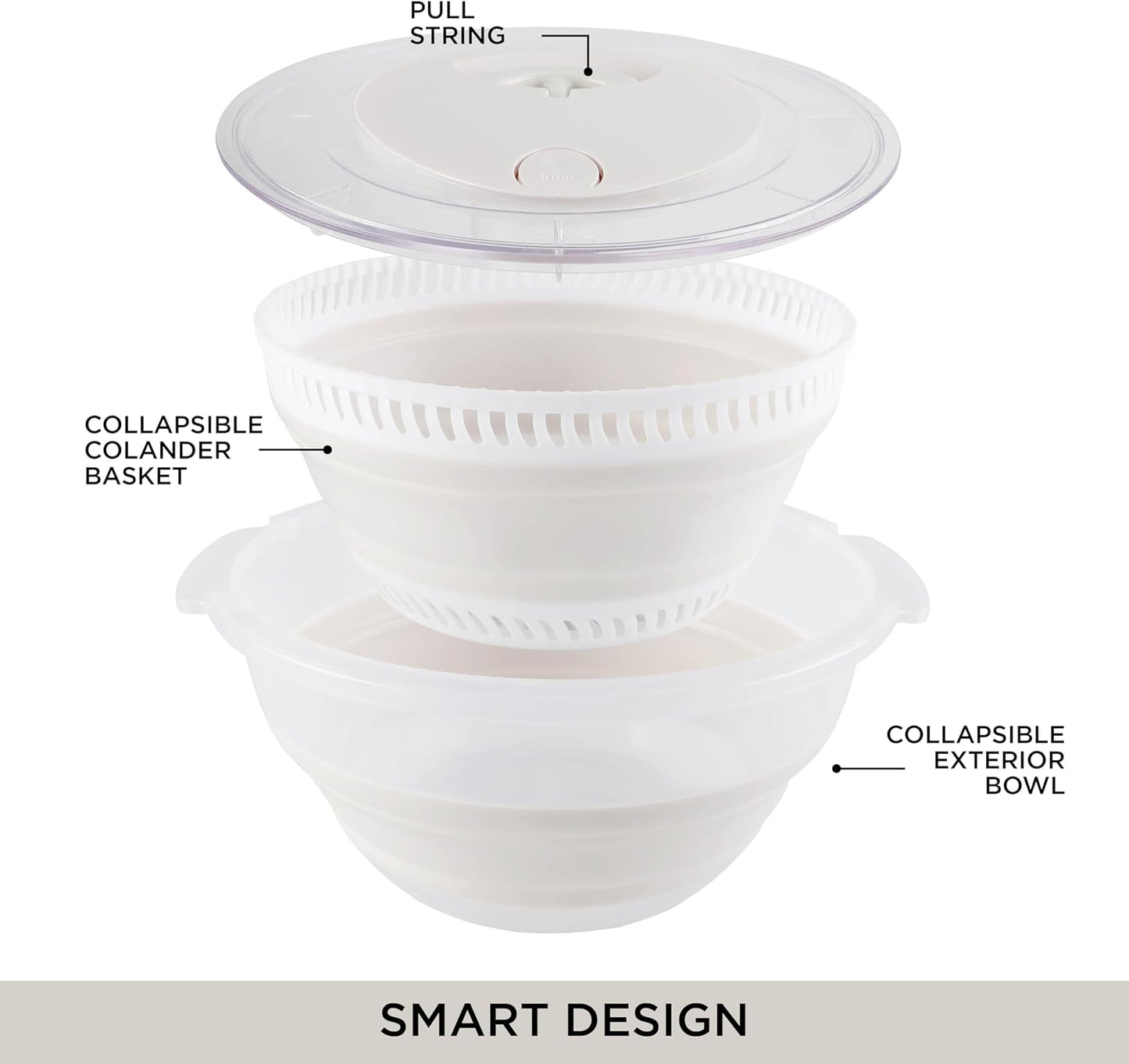COOK WITH COLOR Collapsible Salad Spinner - 4 QT Space Saving Lettuce Dryer with Folding Collapsible Colander Great for Washing and Drying Fruit and Vegetables (Grey)