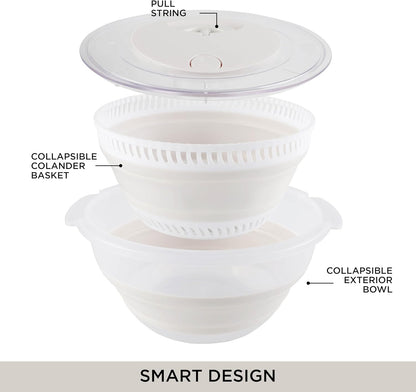 COOK WITH COLOR Collapsible Salad Spinner - 4 QT Space Saving Lettuce Dryer with Folding Collapsible Colander Great for Washing and Drying Fruit and Vegetables (Grey)