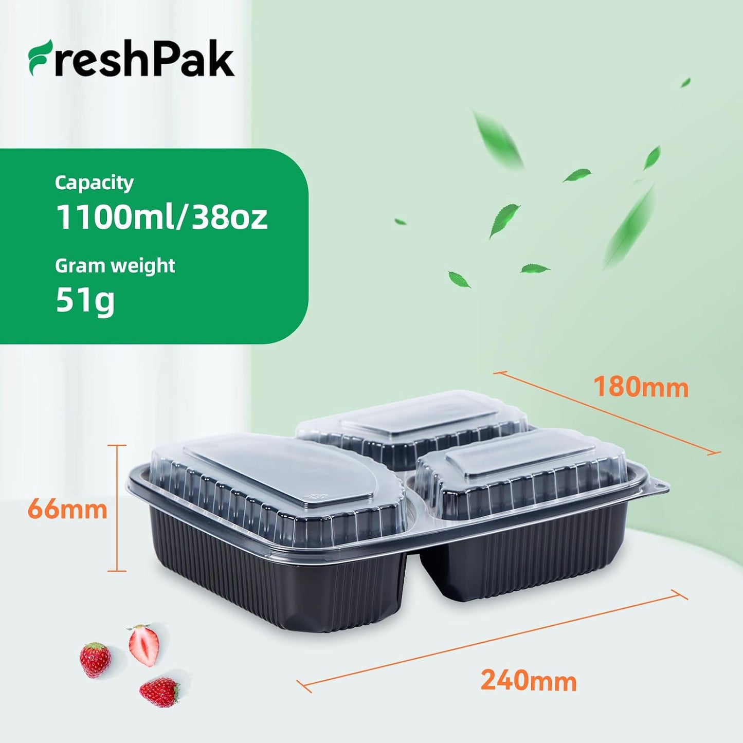 Meal Prep Container Reusable 40 Pack 34oz - Shrink Wrap Leakproof | Portion Control Leftover Plastic Food Containers with Lid | BPA Free Freezer & Microwave Safe | 4 Compartment Takeout Boxes