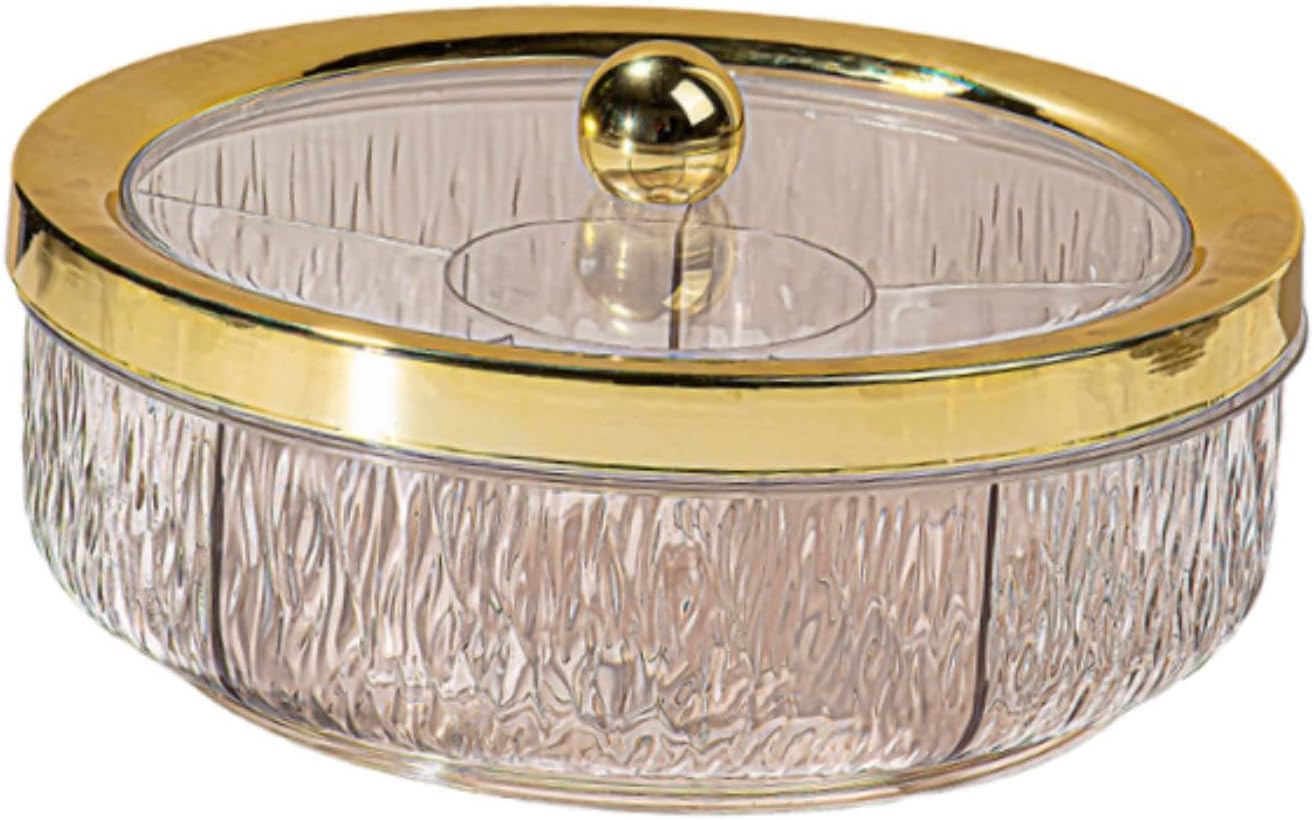 Amagogo Divided Serving Tray with Transparent Lid Snack Tray Rotatable Base Appetizer Platter with 6 Compartments Dessert Dish Suitable for Gift Giving Home D, Golden Bow