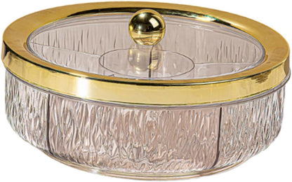 Amagogo Divided Serving Tray with Transparent Lid Snack Tray Rotatable Base Appetizer Platter with 6 Compartments Dessert Dish Suitable for Gift Giving Home D, Golden Bow