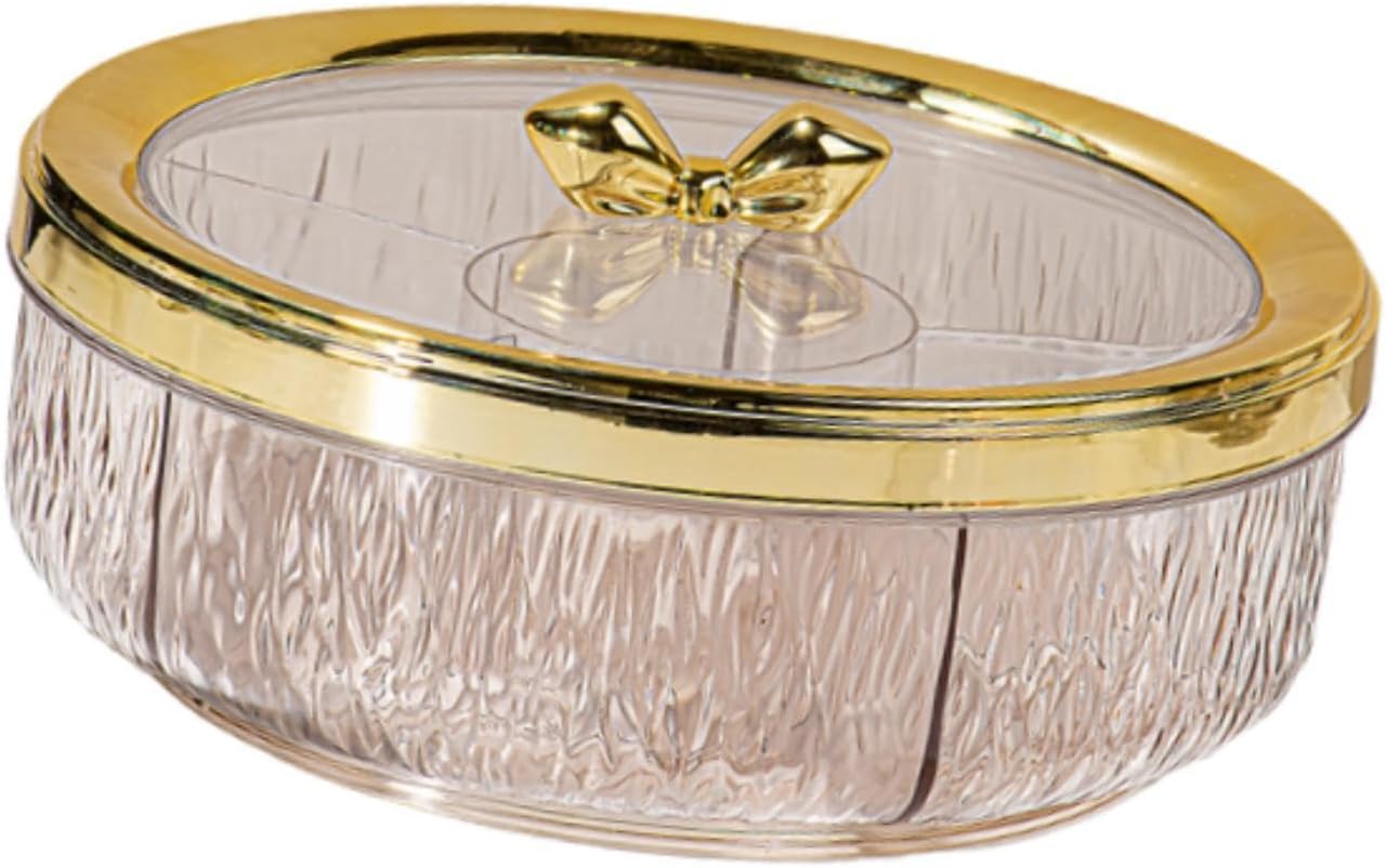 Divided Serving Tray Snack Platter Rotating 6 Compartments Dustproof Nuts Storage Platter Dessert Plate for Home Living Room, rose golden ball
