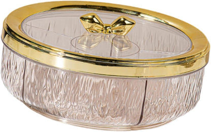 Divided Serving Tray Snack Platter Rotating 6 Compartments Dustproof Nuts Storage Platter Dessert Plate for Home Living Room, rose golden ball