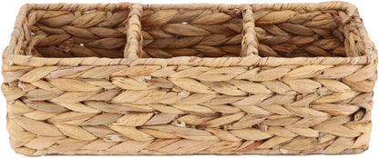 YAHUAN Woven Water Hyacinth Storage Basket Divided Basket with 3-Section Wicker Baskets for Shelves,Handwoven Desk Baskets for Pantry, Coffee Bar, Shelves (Water Hyacinth)