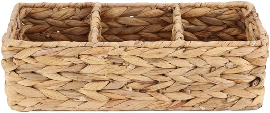 YAHUAN Woven Water Hyacinth Storage Basket Divided Basket with 3-Section Wicker Baskets for Shelves,Handwoven Desk Baskets for Pantry, Coffee Bar, Shelves (Water Hyacinth)