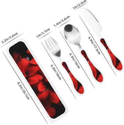 3-Piece Kids Silverware Set With Storage Case, Stainless Steel Reusable Children Safe Knife Spoon Fork Set Blue Active Girl Running Sunset Children Flatware Set For Kids Lunch Box - Colors A