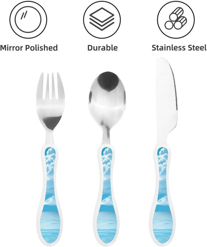 3-Piece Kids Silverware Set With Storage Case, Stainless Steel Reusable Children Safe Knife Spoon Fork Set Shih Tzu Dog Children Flatware Set For Kids Lunch Box