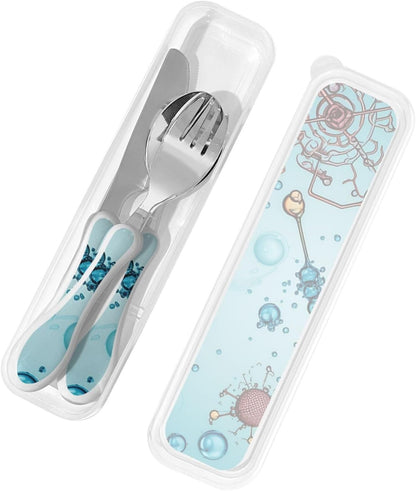 3-Piece Kids Silverware Set With Storage Case, Stainless Steel Reusable Children Safe Knife Spoon Fork Set Butterfly On Beautiful Flower Children Flatware Set For Kids Lunch Box