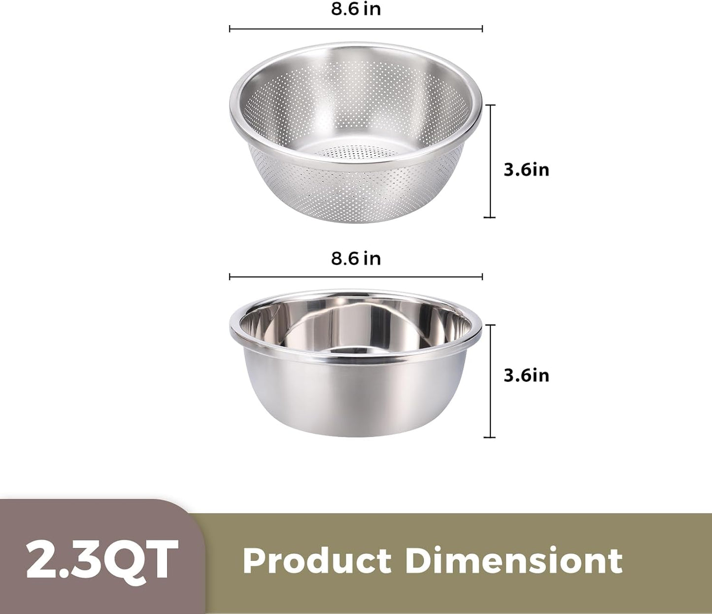 Colander and Bowl Set 6.0QT (2-in-1) - Thickened 304 Stainless Steel Kitchen Strainer Bowl for Fruit, Pasta, Vegetables, Rice - Heavy Duty, Induction Cooker & Dishwasher Safe