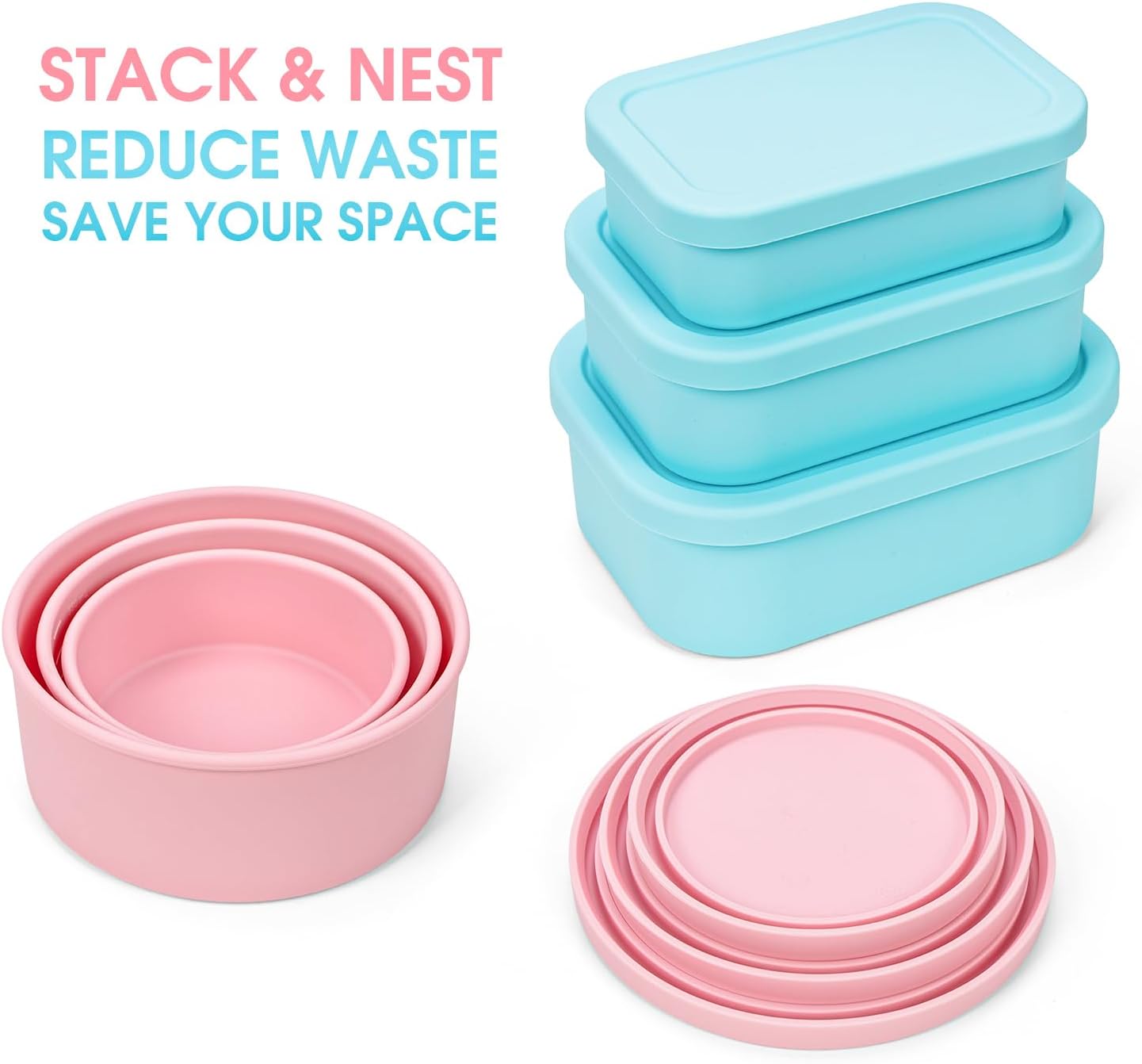 100% Silicone Food Storage Containers with Lids, 8 Pack, 10oz to 51oz, Reusable Leakproof Nesting & Stackable Silicone Bento Lunch Box, Microwave Freezer Dishwasher Oven Safe, BPA Free, Slate Green