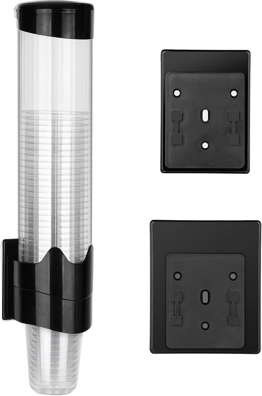 Upgraded Cup Dispenser, Wall Mount Pull Type Water Cooler Cup Holder for 9oz - 12oz Disposable Paper Plastic Cups for Home Office, with Magnetic Mounting Plate (Black)