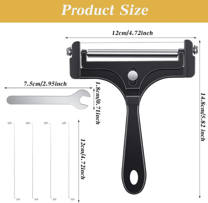 Wire Cheese Slicer Adjustable Handheld Cheese Cutter Stainless Steel Food Slicer for Block Cheeses with 4 Extra Wires and Wrench Handheld Butter Block Cutter for Mozzarella Cheddar Gruyere