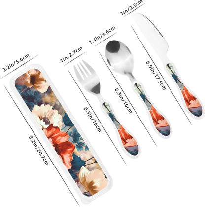 3-Piece Kids Silverware Set With Storage Case, Stainless Steel Reusable Children Safe Knife Spoon Fork Set Blue Eyed Dog Children Flatware Set For Kids Lunch Box