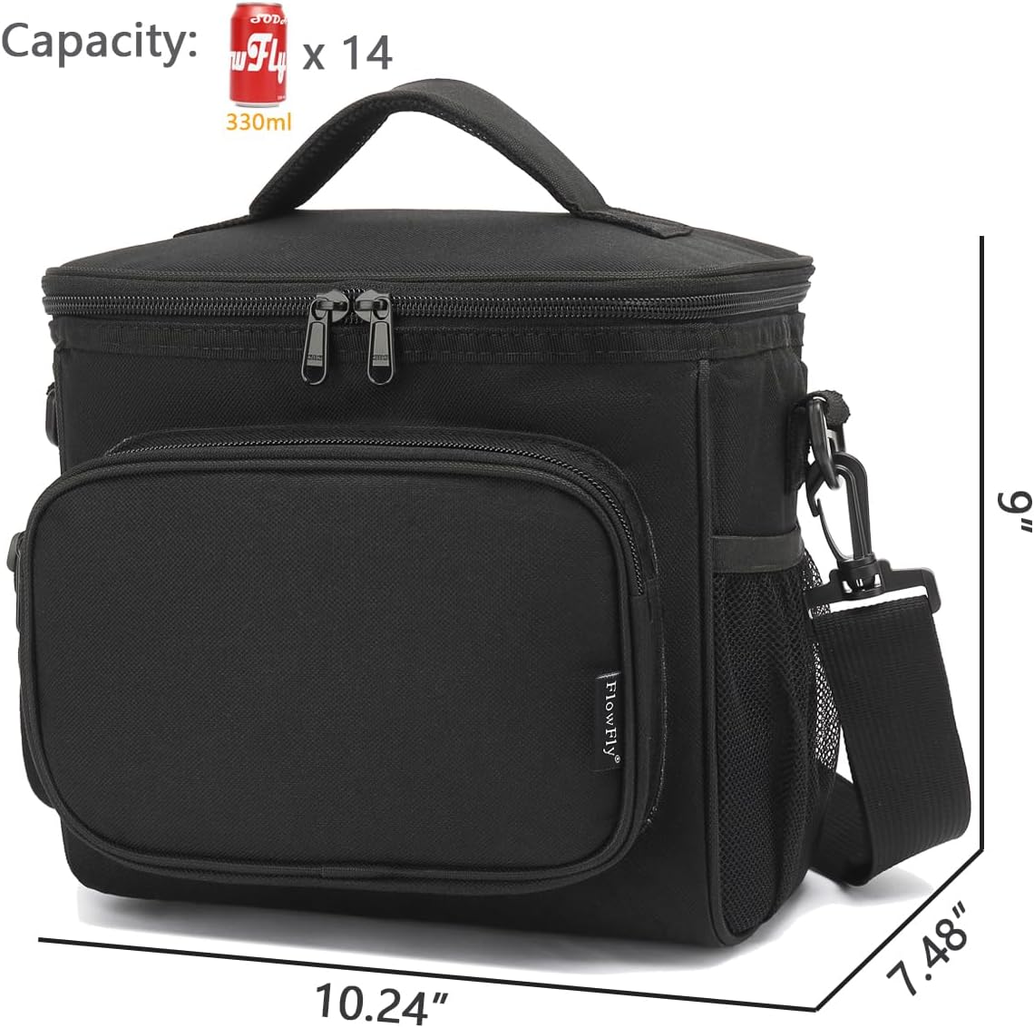 FlowFly Insulated Reusable Lunch Bag Adult Large Lunch Box for Women and Men with Adjustable Shoulder Strap,Front Zipper Pocket and Dual Large Mesh Side Pockets,Cherry - Colors A