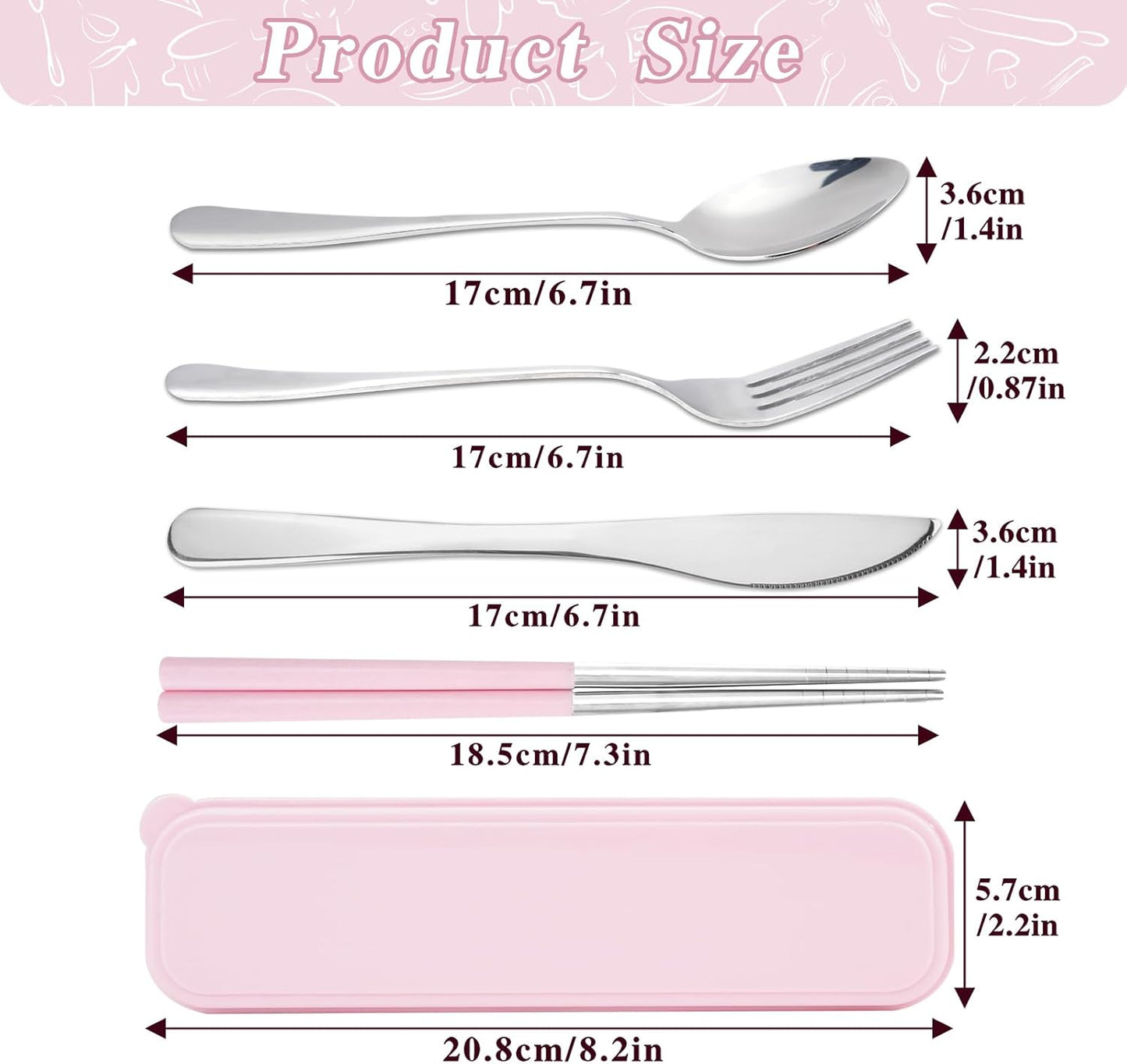JEPELUS 2 Pcs Travel Utensils with Case, Reusable Lunch Box Silverware Set, Stainless Steel Portable Cutlery Set Fork Spoon Knife Chopsticks Flatware for Work Camping Office School Picnic Adult Kid