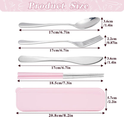 JEPELUS 2 Pcs Travel Utensils with Case, Reusable Lunch Box Silverware Set, Stainless Steel Portable Cutlery Set Fork Spoon Knife Chopsticks Flatware for Work Camping Office School Picnic Adult Kid