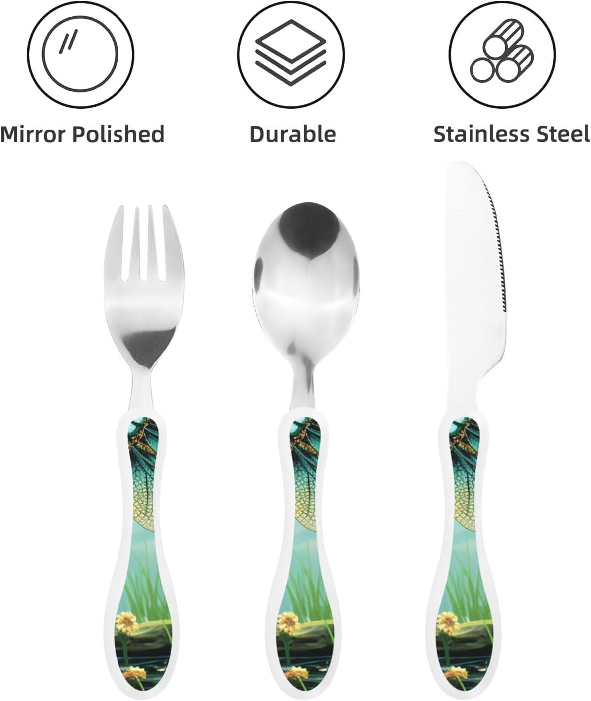 3-Piece Kids Silverware Set With Storage Case, Stainless Steel Reusable Children Safe Knife Spoon Fork Set Beach House Children Flatware Set For Kids Lunch Box