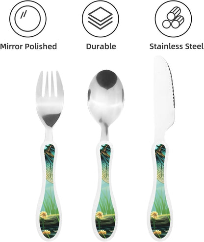 3-Piece Kids Silverware Set With Storage Case, Stainless Steel Reusable Children Safe Knife Spoon Fork Set Beach House Children Flatware Set For Kids Lunch Box