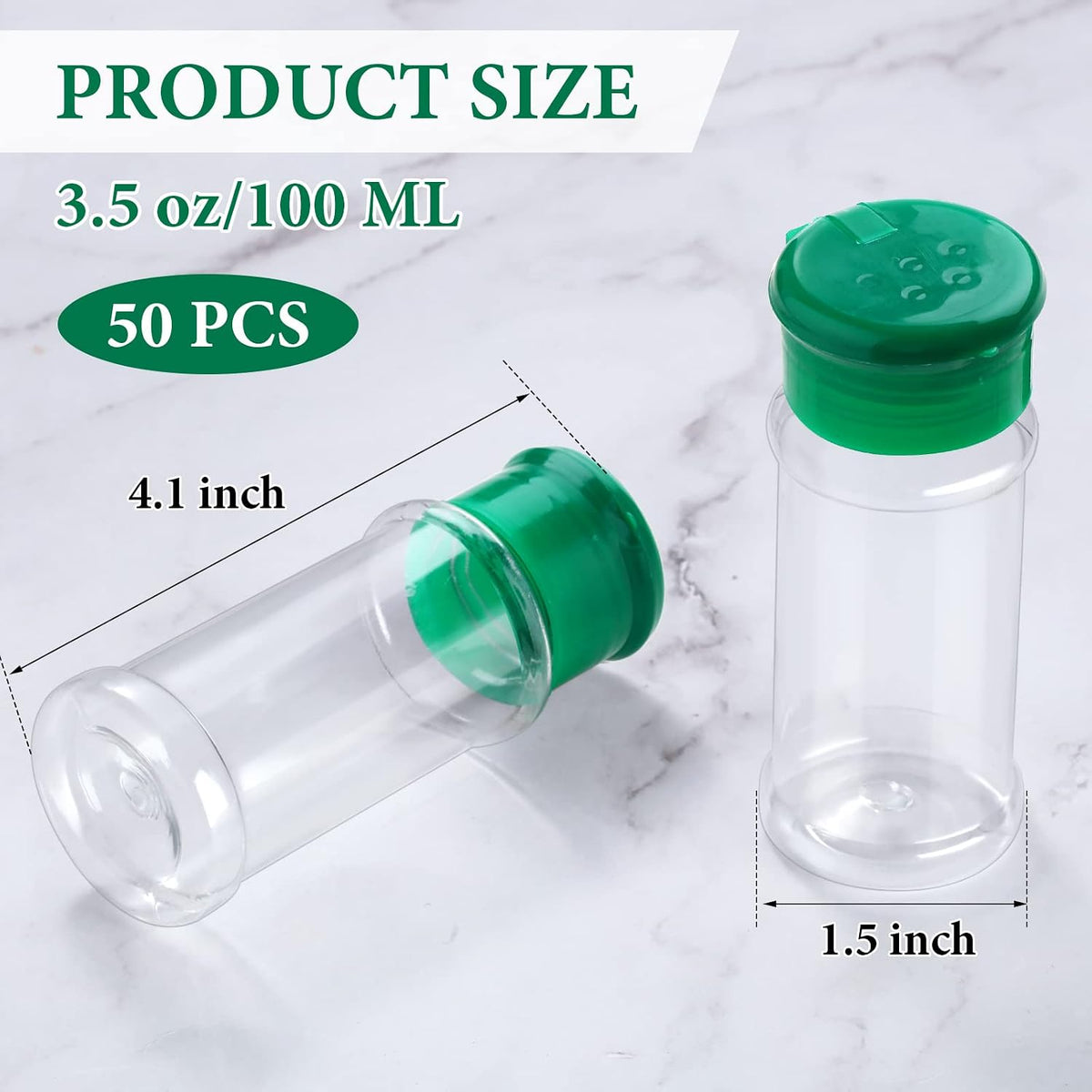 Rtteri 50 Pcs Plastic Spice Jars, 3.3 oz Seasoning Shakers with Shaker Lids