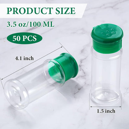 Rtteri 50 Pcs Plastic Spice Jars, 3.3 oz Seasoning Shakers with Shaker Lids