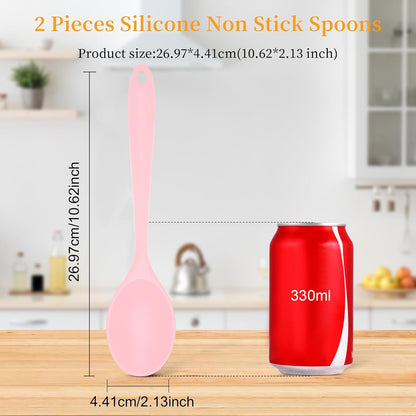 2 Pcs Silicone Nonstick Mixing Spoon, Silicone Spoons for Cooking Heat Resistant, Cooking Utensil for Kitchen Cooking Baking Stirring Serving (Black)