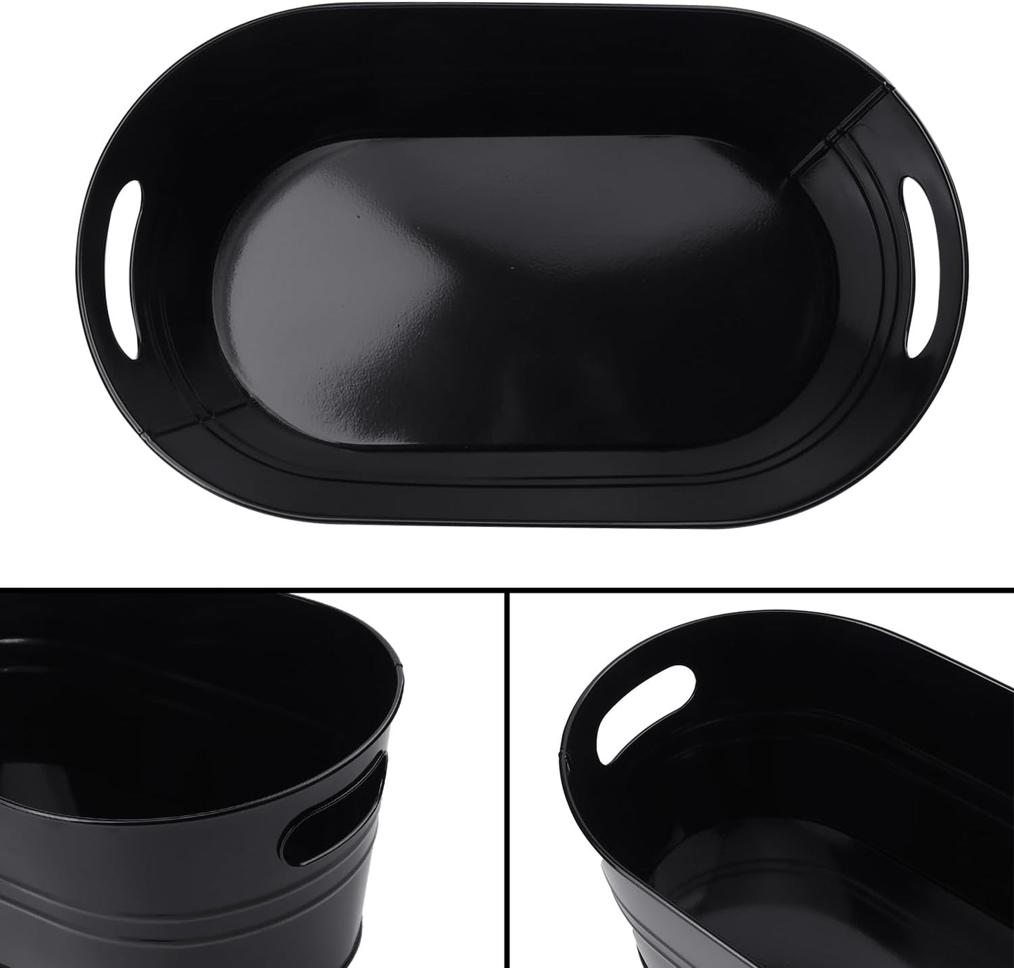 3 PCS 15.3 x 9 x 6 inches Black Metal Galvanized Tub with Handles, 3 Gallon Galvanized Beverage Tubs for Parties, Large Metal Drink Ice Buckets for Beer, Wine, Cocktails & Outdoor Events
