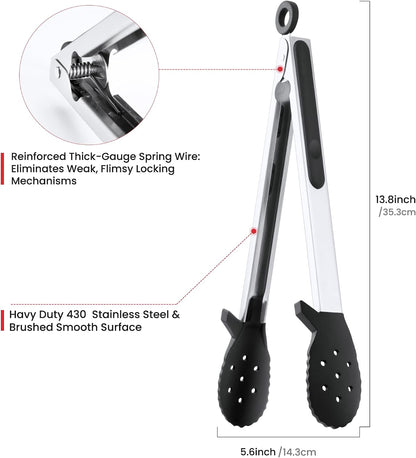 Kitchen Tongs with Silicone Tips, 9" & 12" Silicone Tongs for Cooking
