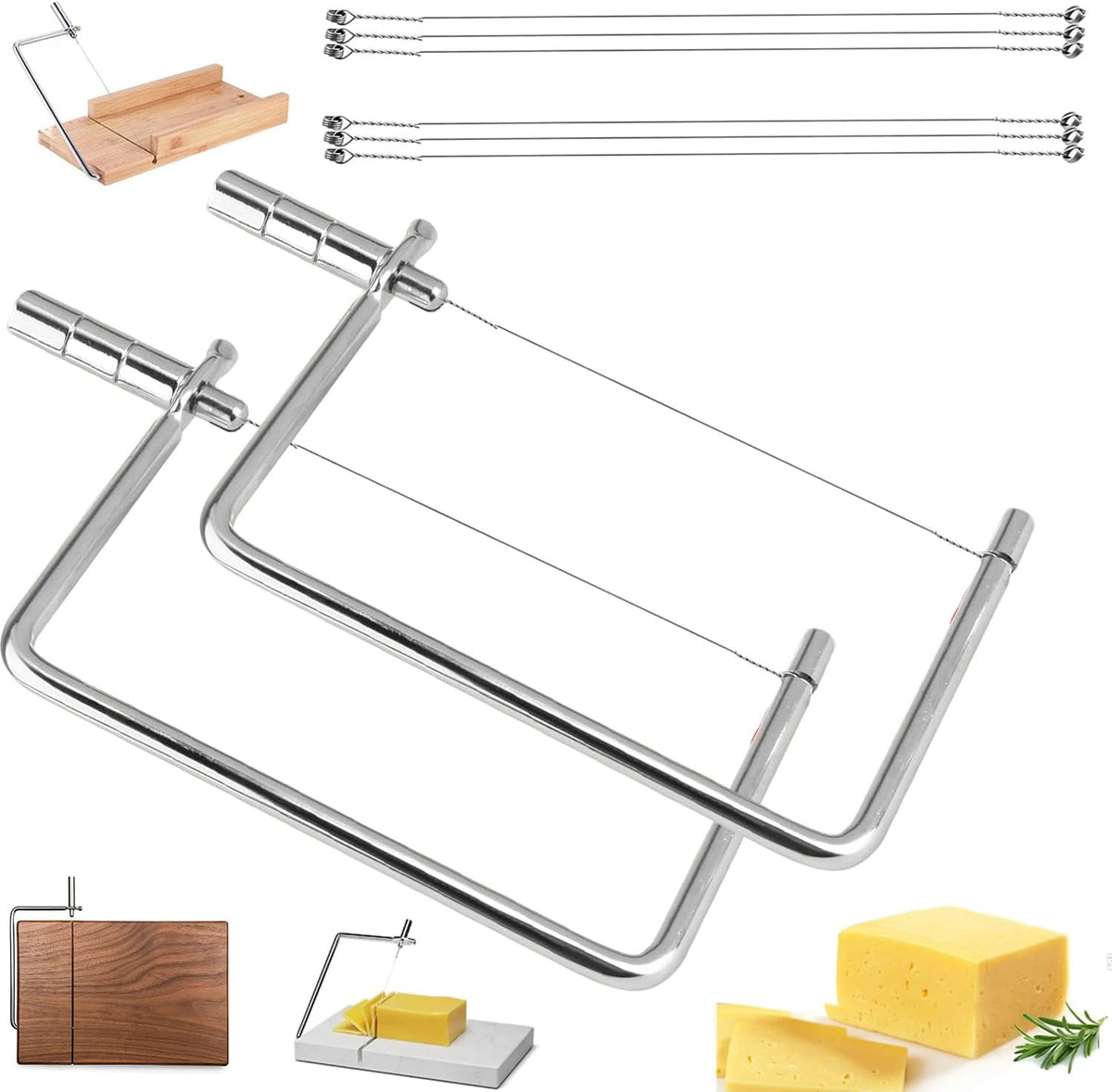 Cheese Slicer Accessories Kitchen Marble Board Cheese Cutter Stainless Steel Components Ideal Making Giftable Cheese Cutting Boards with The Cheese Slicer Kit (4CheesS slicer 12Extra Wires,6inch)