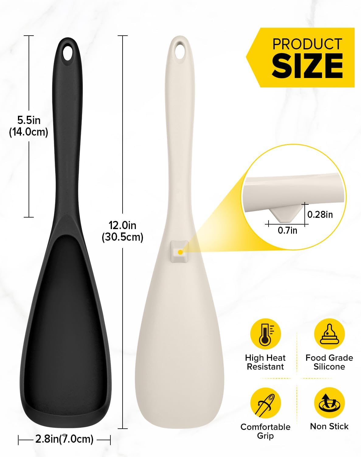 Pack of 2 Cooking Spoons for Non Stick Cookware, Multifunction Spatula Spoon BPA-Free, One-Piece Design, Suitable for Scooping, Scraping, Serving and Mixing(BLACK-GRAY)