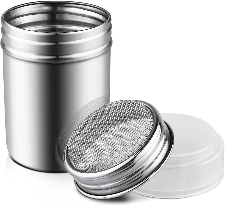 1Pcs Stainless Steel Powder Sugar Shaker Duster with Lid, Fine Mesh Shaker Powder Cans for baking soda Cocoa Cornstarch Coffee Flour ect