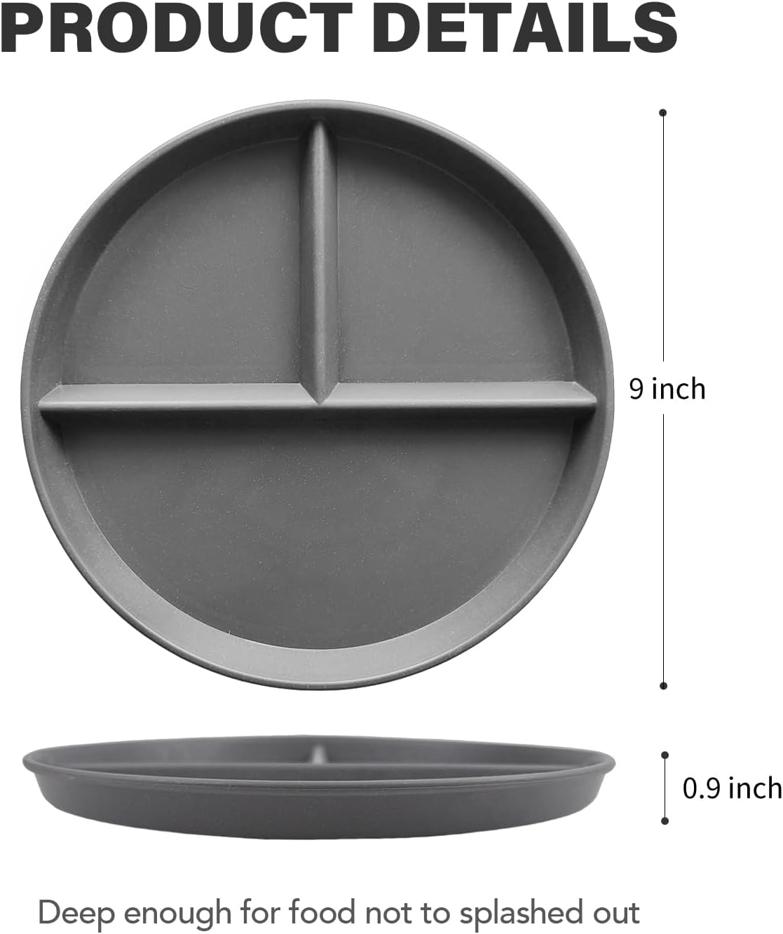 greenandlife 9 Inch 4PCS Portion Control Plates with Lids, Divided Plates for Kids Adults, Dishwasher Microwave Safe Compartment Plate, Unbreakable Lightweight Reusable Wheat Straw Plate, Earth Tone