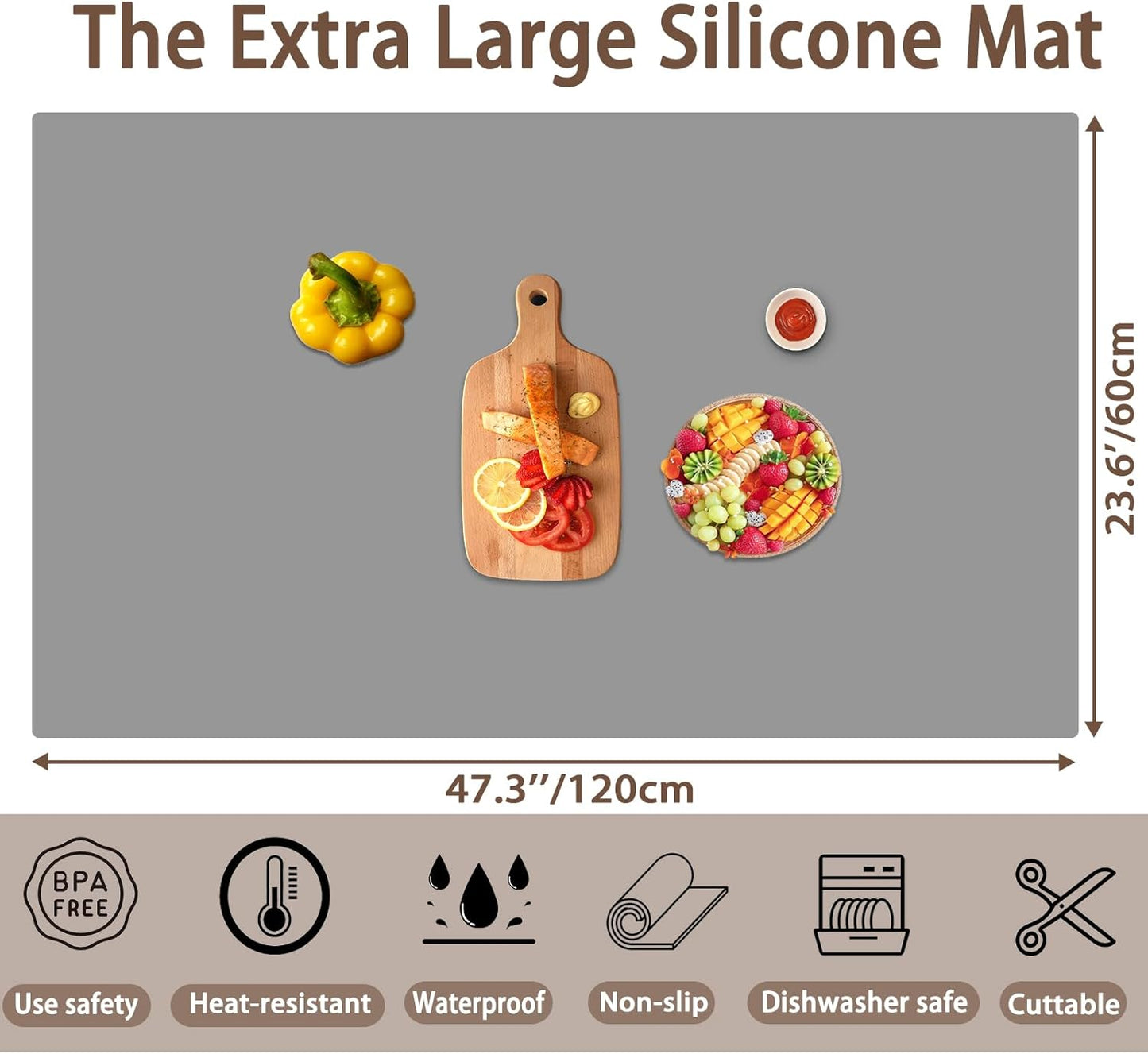 Extra Large Silicone Mat 78.7''x23.6''(200cmx60cm), Large Silicone Mats for Kitchen Counter, Multipurpose Heat Resistant Mat, Waterproof Placemat for Countertop Protector, Black