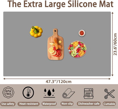 Extra Large Silicone Mat 78.7''x23.6''(200cmx60cm), Large Silicone Mats for Kitchen Counter, Multipurpose Heat Resistant Mat, Waterproof Placemat for Countertop Protector, Black