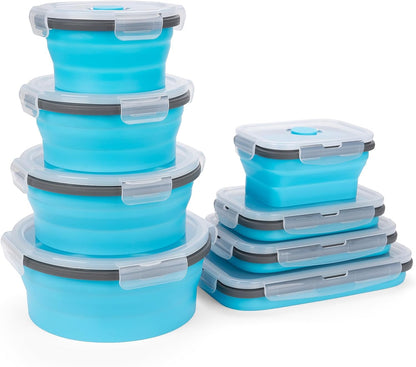 Collapsible Silicone Food Storage Containers Set with Lid & Air Vent,Foldable Lunch Containers(4PCS,Blue,27oz)