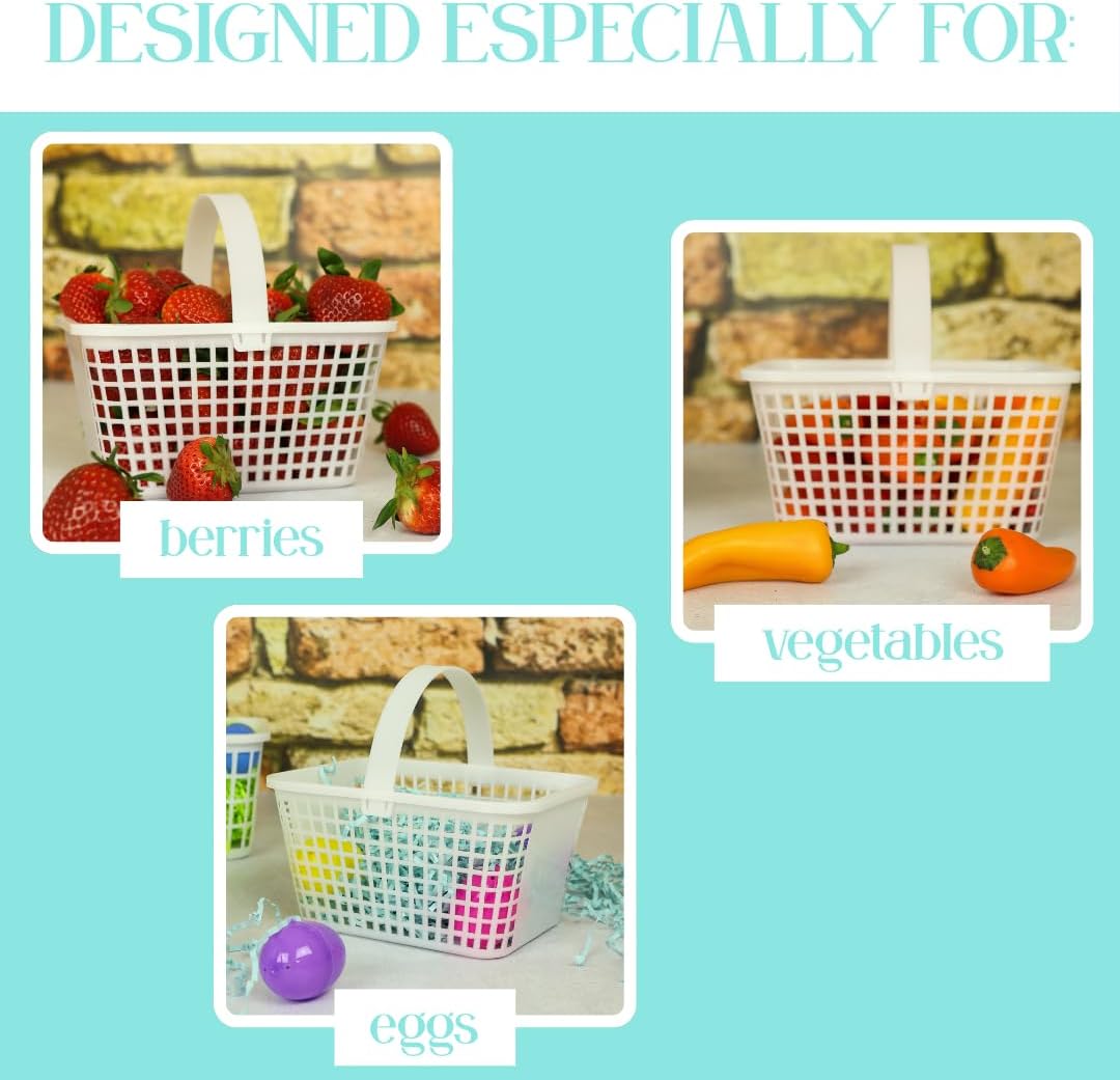 12 Pack – Small Plastic Basket with Handle for Produce Display, Harvesting Fruits and Vegetables, Party Décor, or Organization
