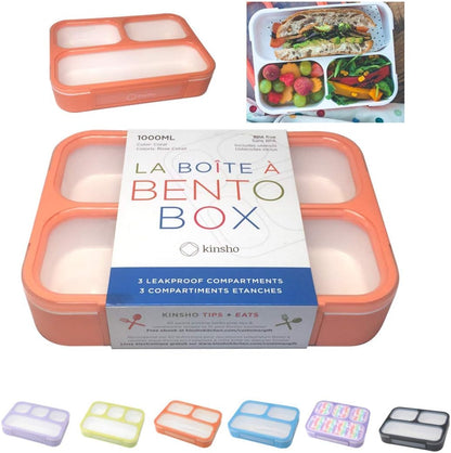 Bento Lunch Box Kids & Adults, Lunch and Snack Containers for Boys & Girls with 3 Compartments - School, Work Daycare, Meal Planning Portion Control Container, BPA-Free Boxes, Utensils, Blue 1 pack