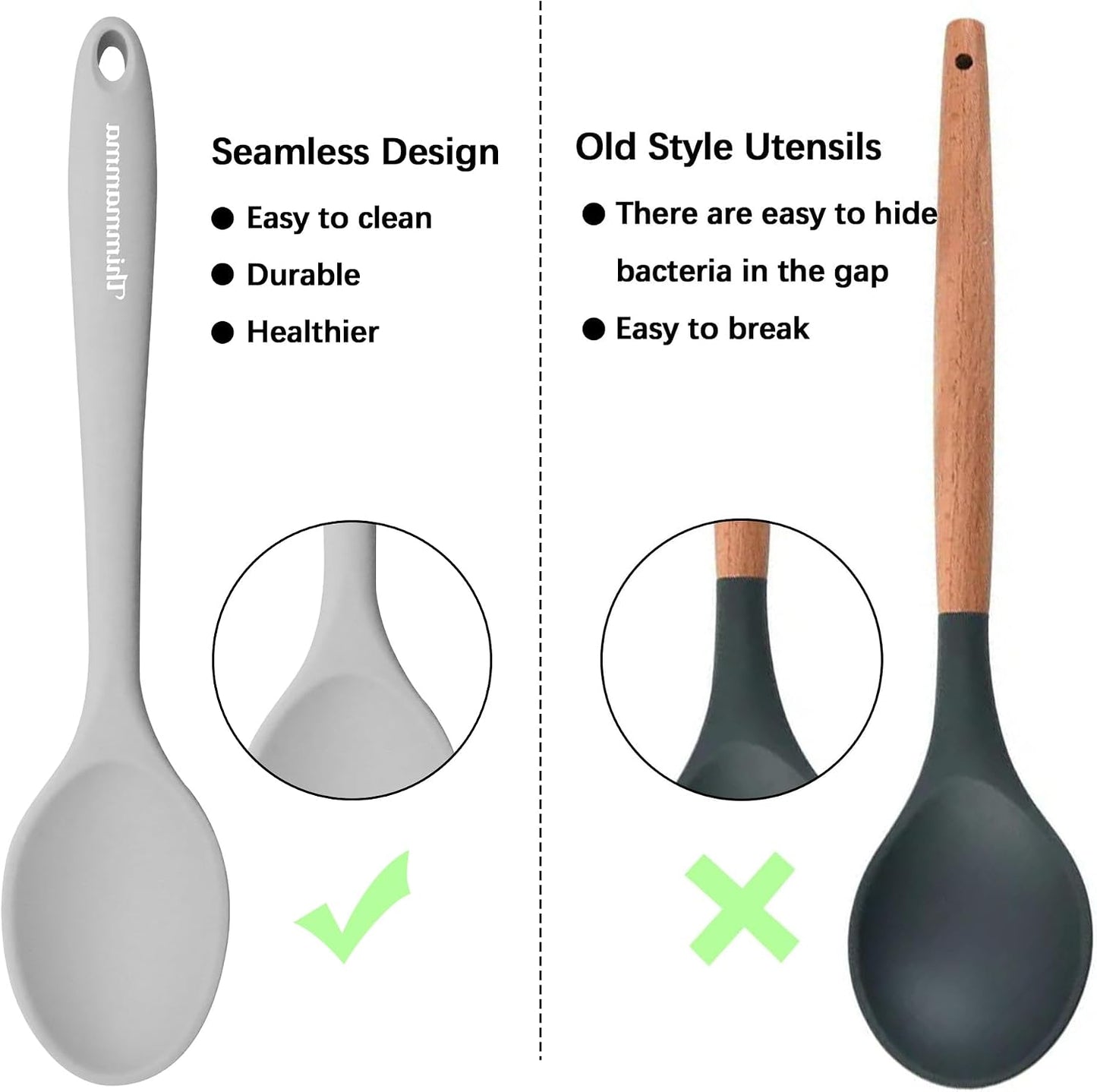 Silicone Cooking Spoon, Nonstick Kitchen Spoons for Cooking, Slotted and Solid Serving Spoon Heat Resistant, Silicone Mixing Spoons Basting for Nonstick Cookware 4 Pack