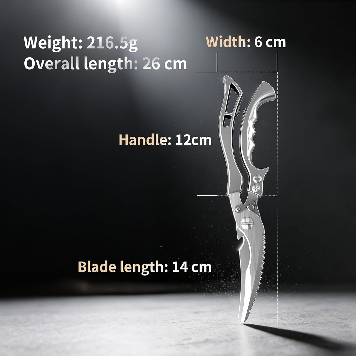 Heavy Duty Stainless Steel Kitchen Scissors, Multi-functional Poultry Shears, Ultra Sharp Easy to Clean Meat Scissors for Chicken, Bone, Meat, Fish, Vegetables & Fruits (A)