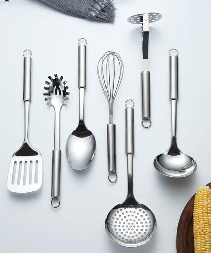 Berglander Cooking Utensil Set 13 Piece Stainless Steel Kitchen Tool Set with Holder, Include Cooking Spoon, Spatula, Whisk, Cooking Tong and etc. (13 Pieces)