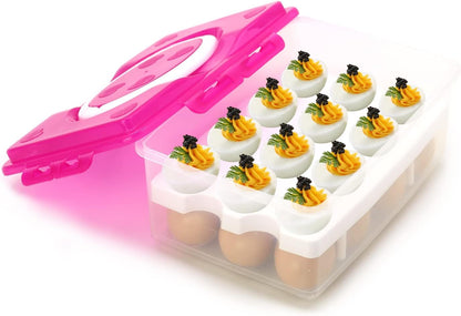 2 Tiers Egg Container Deviled Egg Carrier Eggs Holder with Handle Fridge Freezer Storage by DELIFUR (Green)