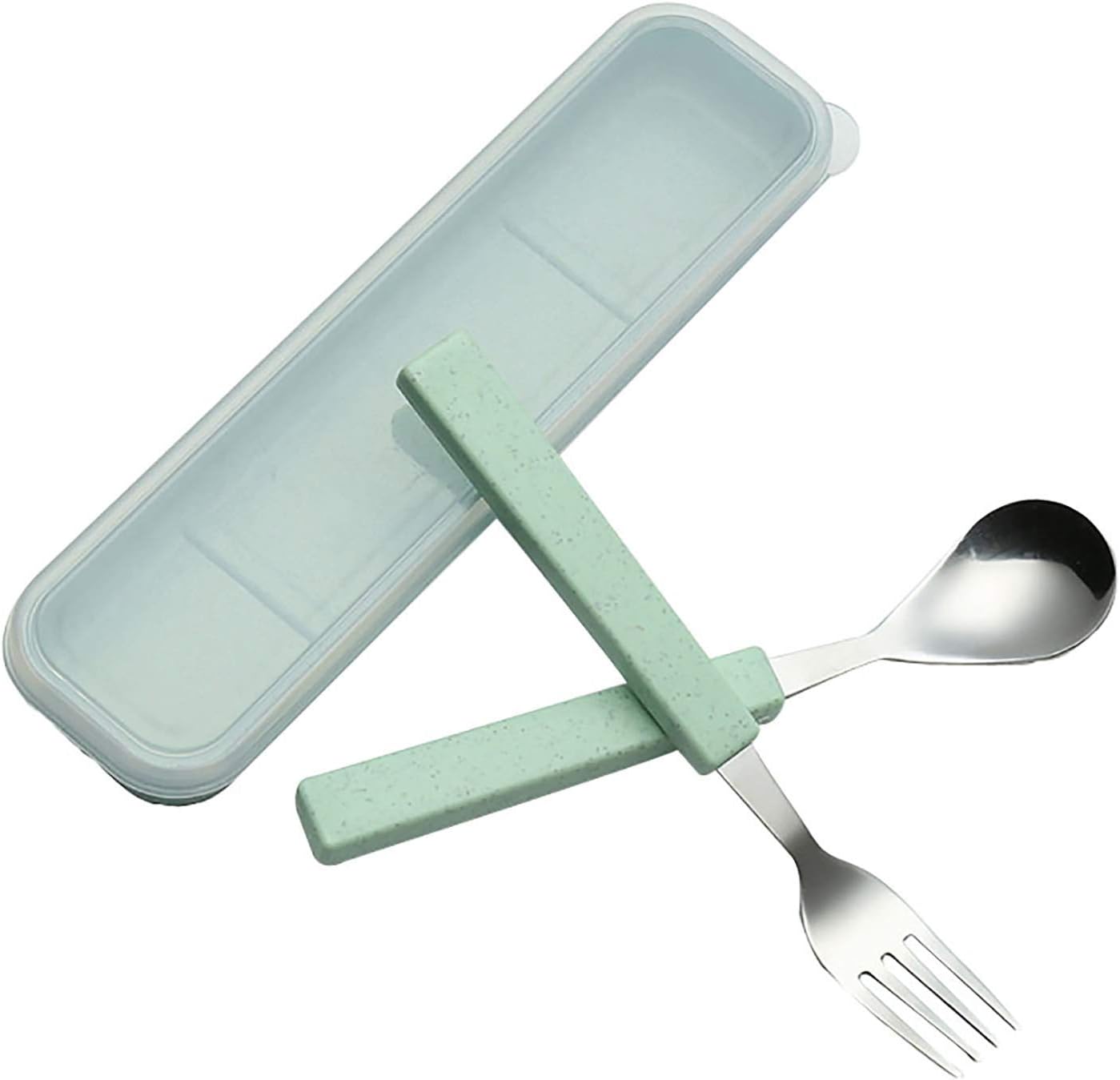 VANRA 2-Piece Children Flatware Set 18/10 Stainless Steel Child Tableware Set Silver Cutlery Set Silverware Dinner Utensils Spoon Fork Set with Travel Case for Kids (Chrome Finished) (Blue)
