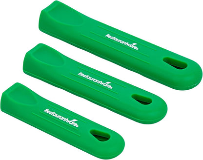 Restaurantware Silicone Pan Handle Cover Set 1-Count Heat-Resistant Removable Pan Handle Grips, Ergonomic Non-Slip Green Handle Protectors for Fry Pans and Sauce Pans