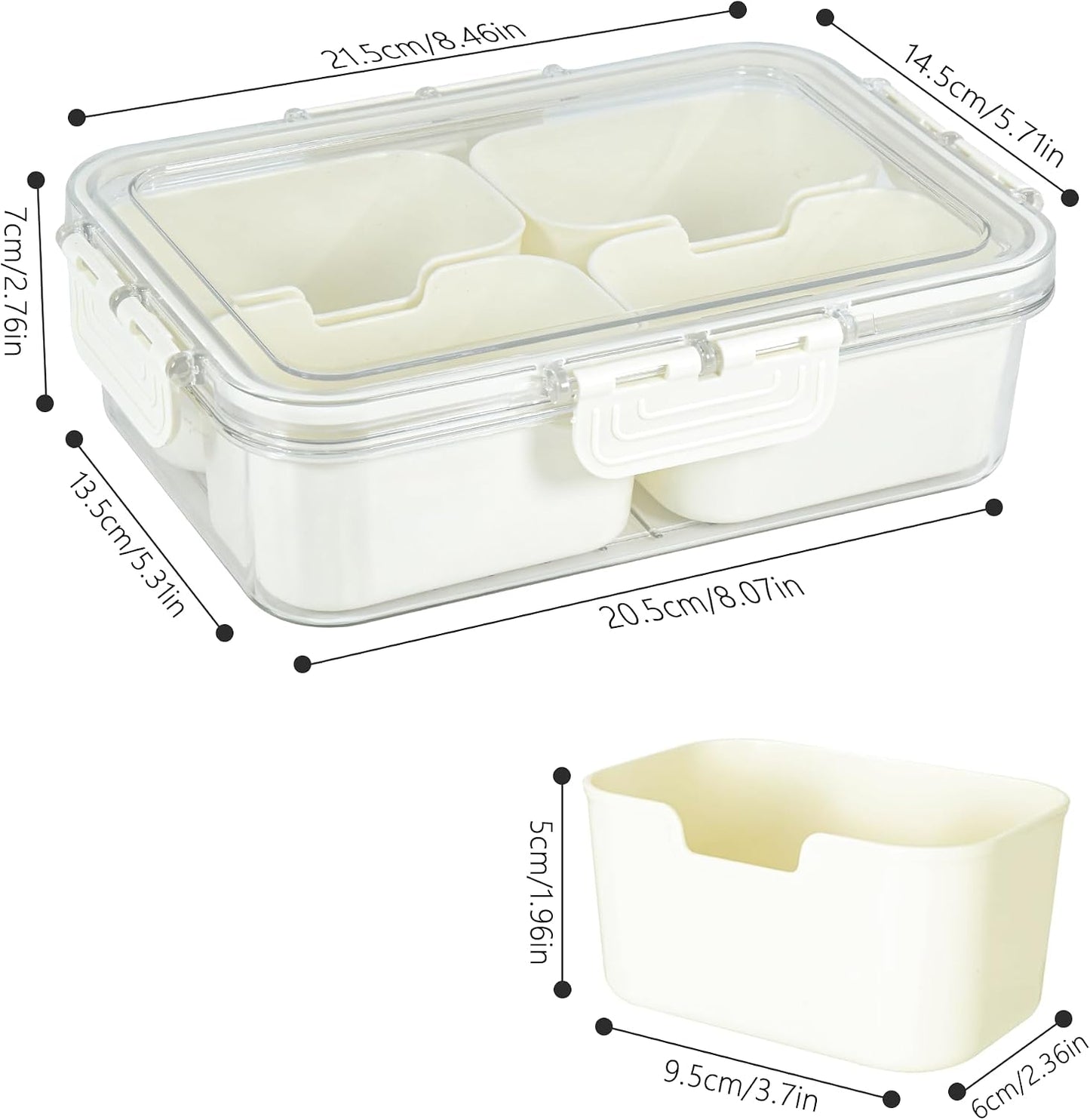 Snackle Box Charcuterie Container Divided Serving Tray with Lid and Handle Portable Snack Platters for Fruit Nuts Candy Entertaining Party Picnic(4 Compartments)