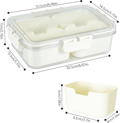 Snackle Box Charcuterie Container Divided Serving Tray with Lid and Handle Portable Snack Platters for Fruit Nuts Candy Entertaining Party Picnic(4 Compartments)