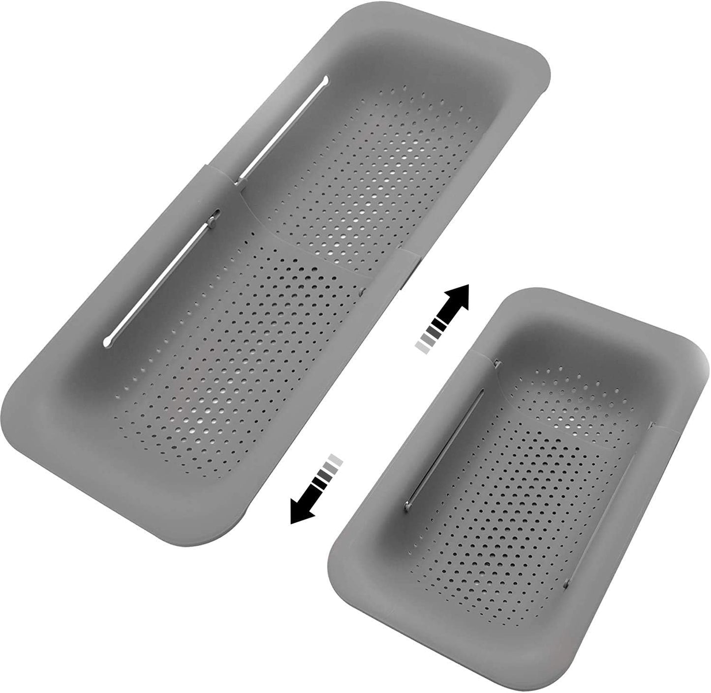 KesaPlan Collapsible Sink Colanders and Strainers Basket Over the Colander Extendable Plastic Fruit Vegetable Strainer Drainer for Kitchen(Length 14.3-19.4 inch)(Gray Set of 2)