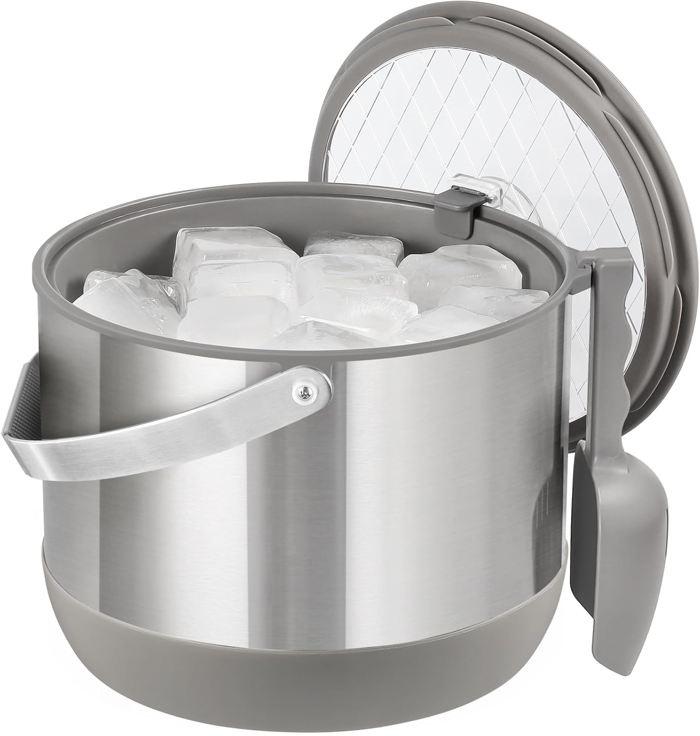 5QT/4.8L Insulated Ice Bucket for Parties, Large Capacity Double-Wall Beverage Bucket with Scoop & Lid for Champagne, Wine, Cocktail (Black)