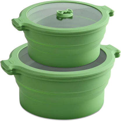 2 Set 27oz and 47oz Collapsible Silicone Microwave Vegetable Steamer Cooker