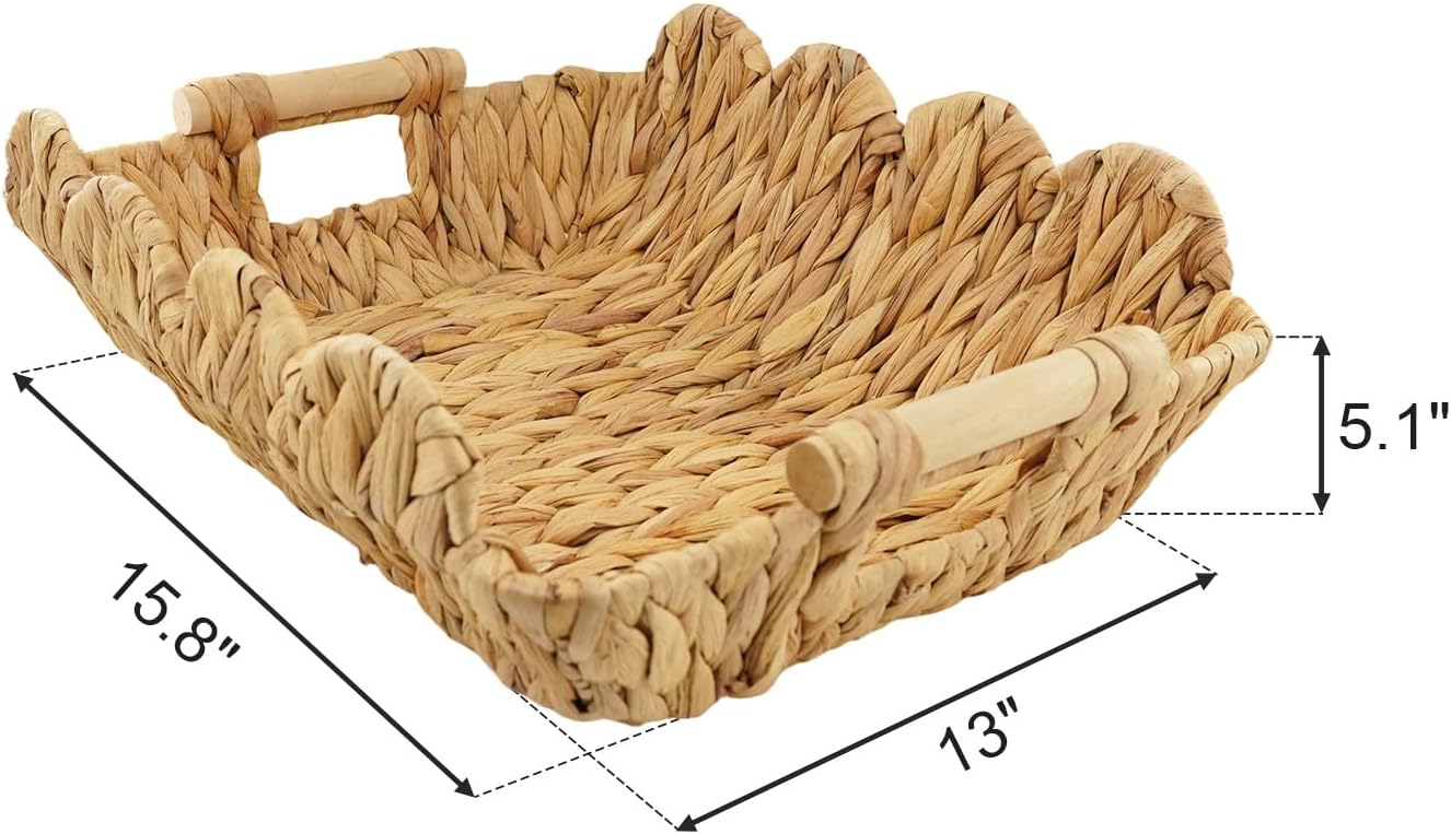 YRMT Water Hyacinth Shelves Storage Basket With Handles, Handmade Wicker Woven Baskets for Organizing Shelf, Pantry, Home Decor, Natural (2 Pack,15.8" x 13" x 5.1" IN)