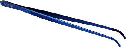 O'Creme Stainless Steel Precision Kitchen Tweezer Tongs with Serrated Tips for Gripping (10" Curved, Silver)